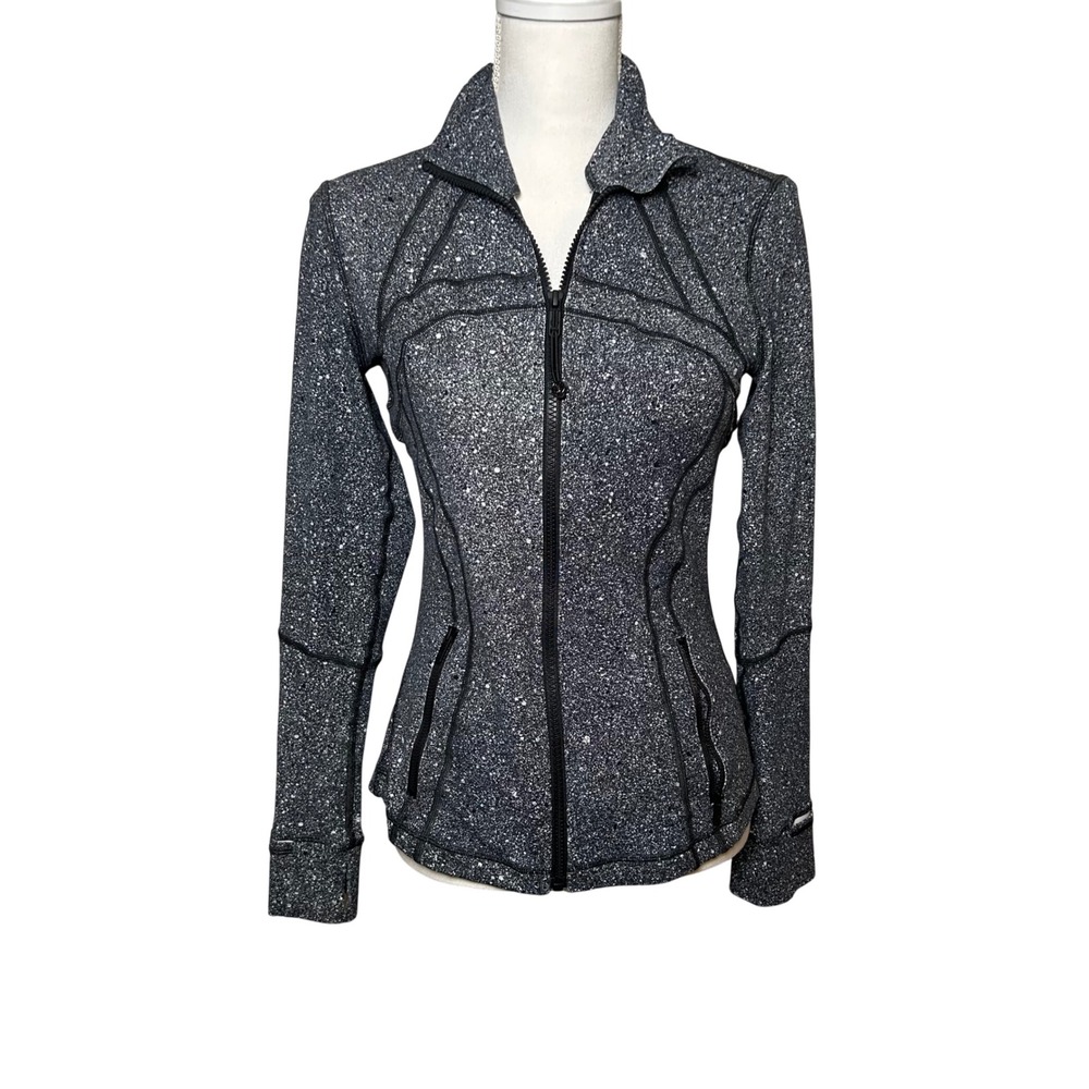 Lululemon Women Define Jacket Luminesce Splatter White Black Full Zip Size 8